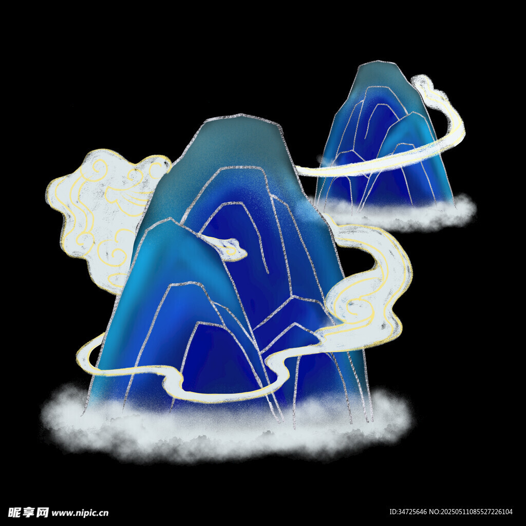 梦幻蓝色山峦云雾景观