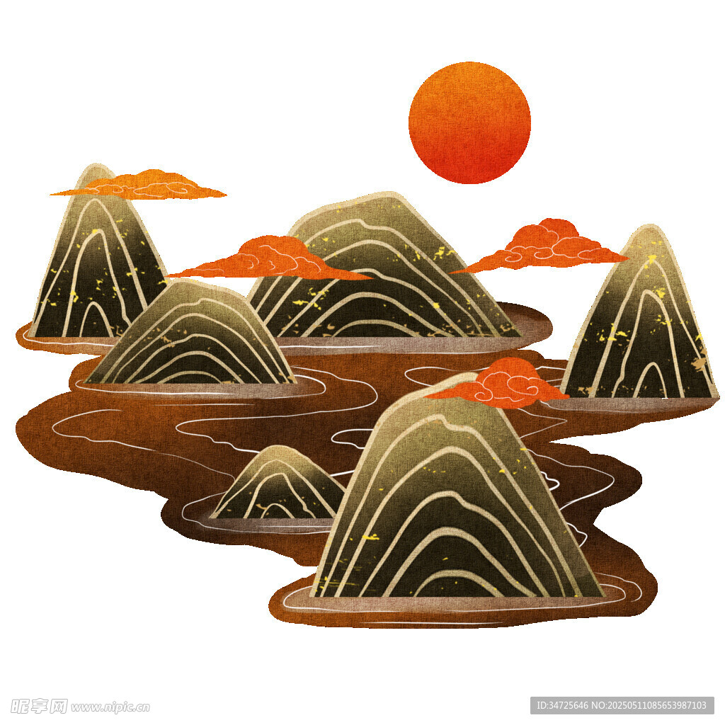 日出群山景插画