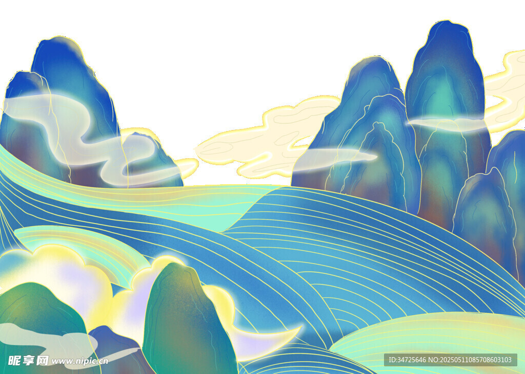 梦幻山水风景插画