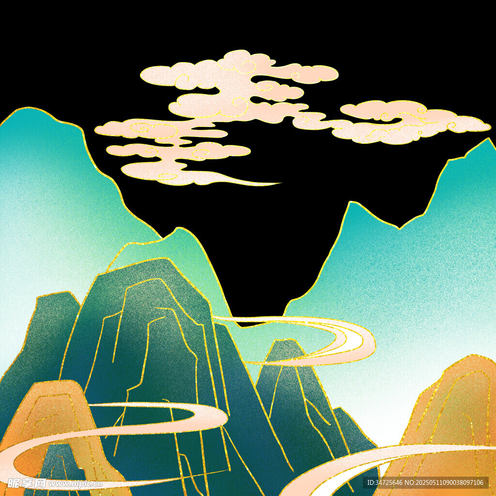奇幻悬空山景插画