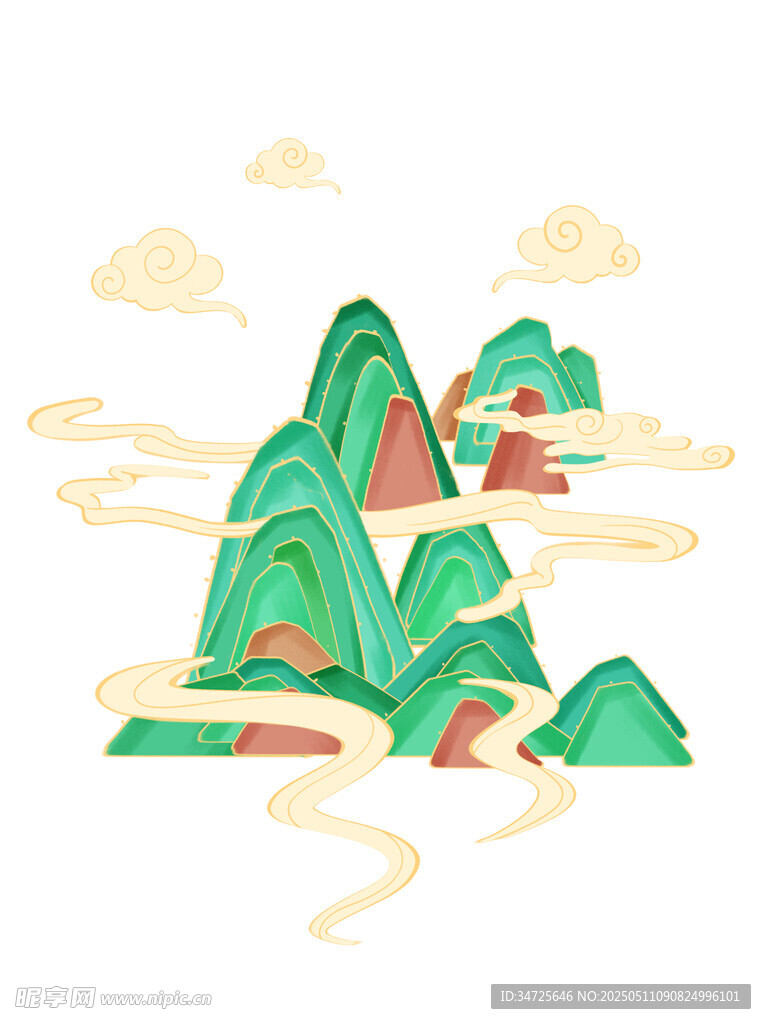 水墨风山峦云雾美景图