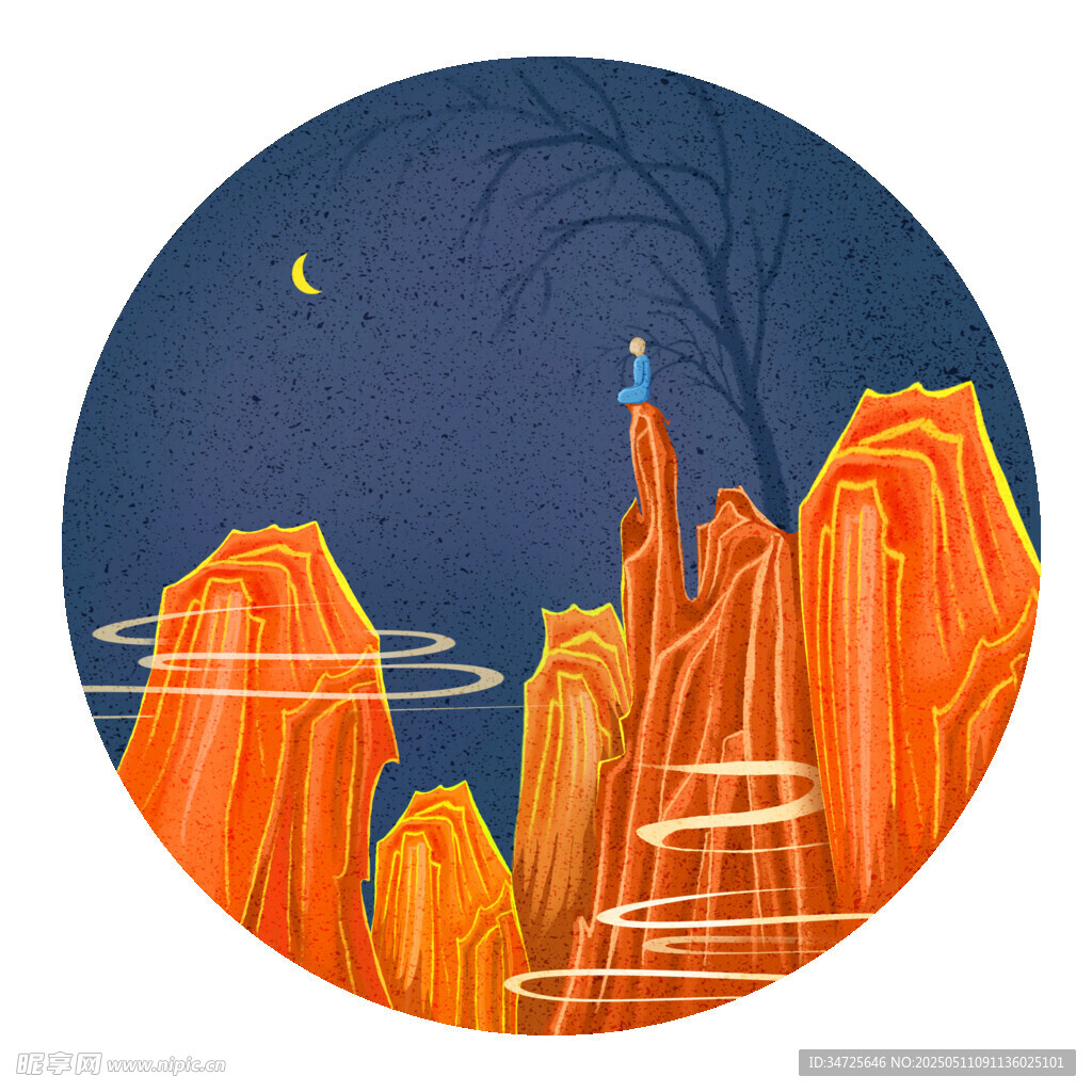 月夜登山景