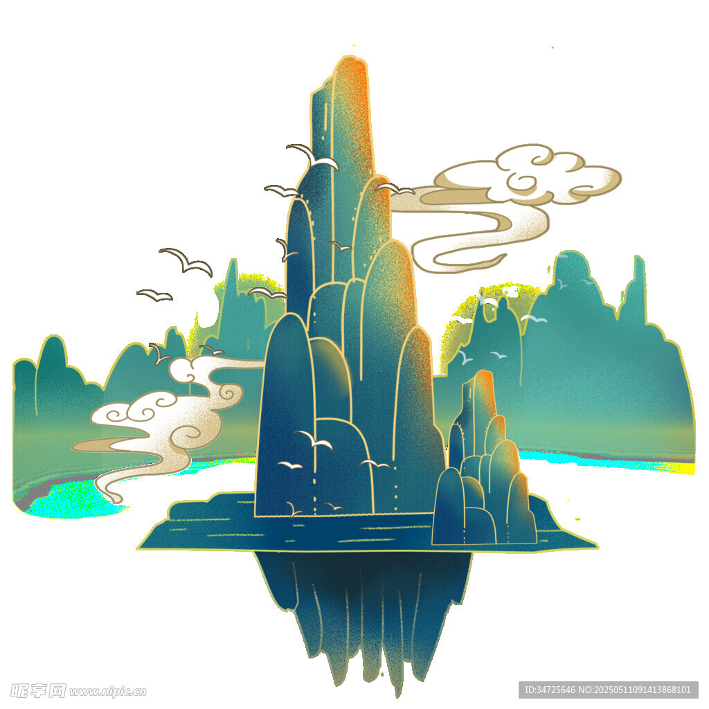 奇幻山水景观插画