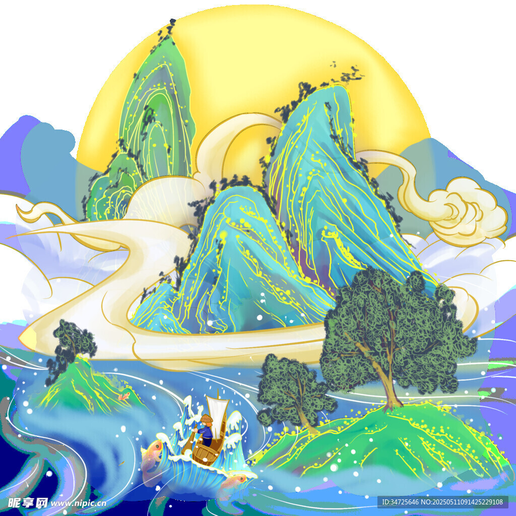 国风山水间的悠然泛舟景