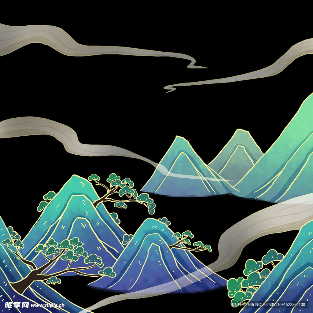 水墨风山川美景图