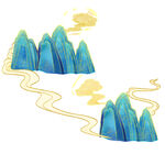 水墨风山峦与蜿蜒金线条