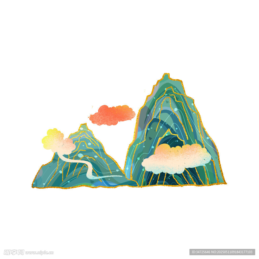 中式山水风立体装饰图案