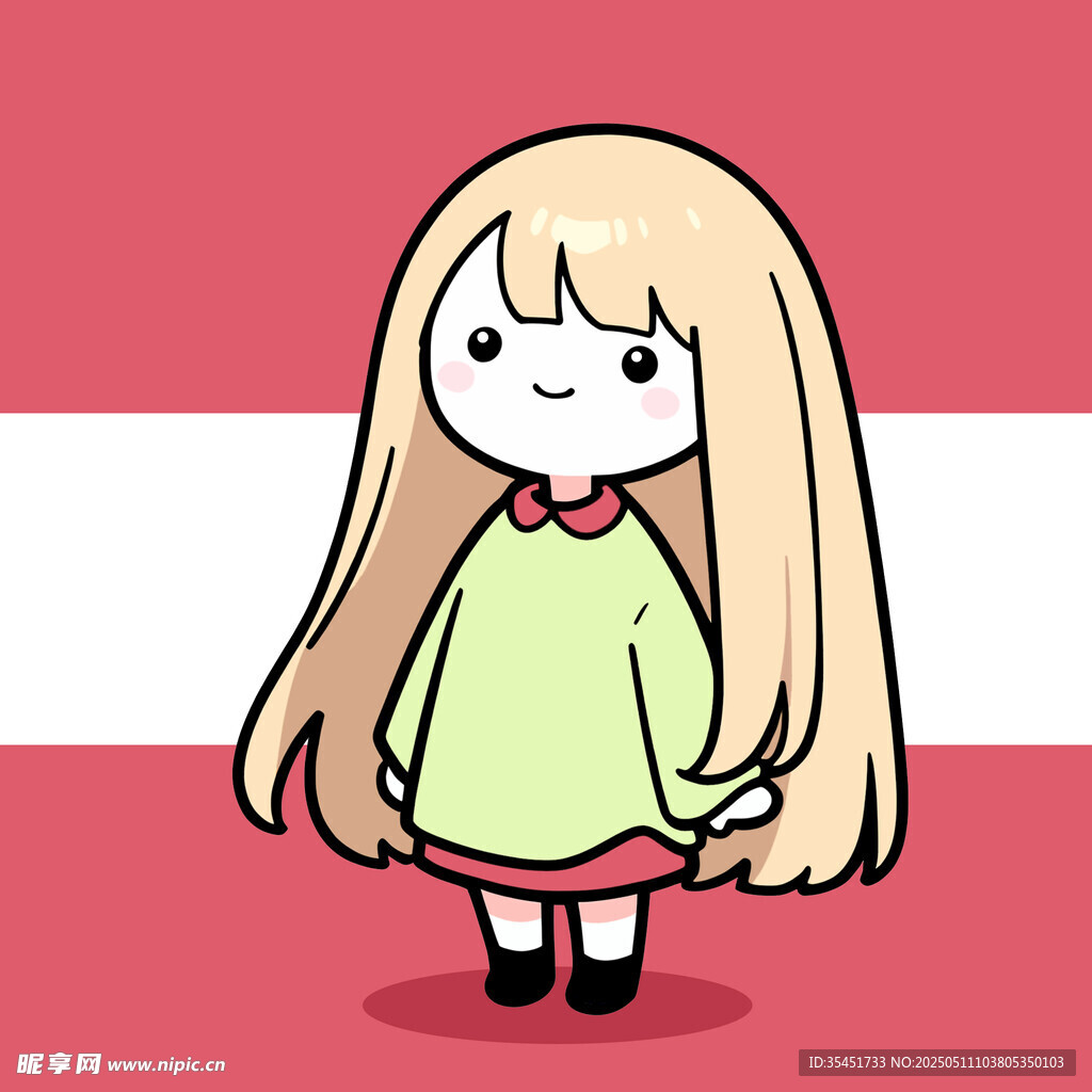 长发萌系女孩卡通形象
