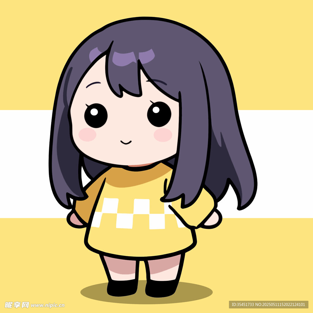 可爱紫发女孩穿黄衣