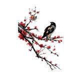 枝头双鸟栖于红梅间