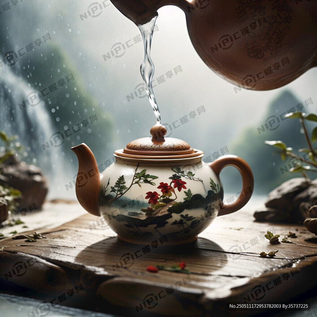 茶壶内有采茶人 茶壶像下倒水