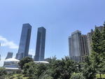 城市高楼与绿树景观