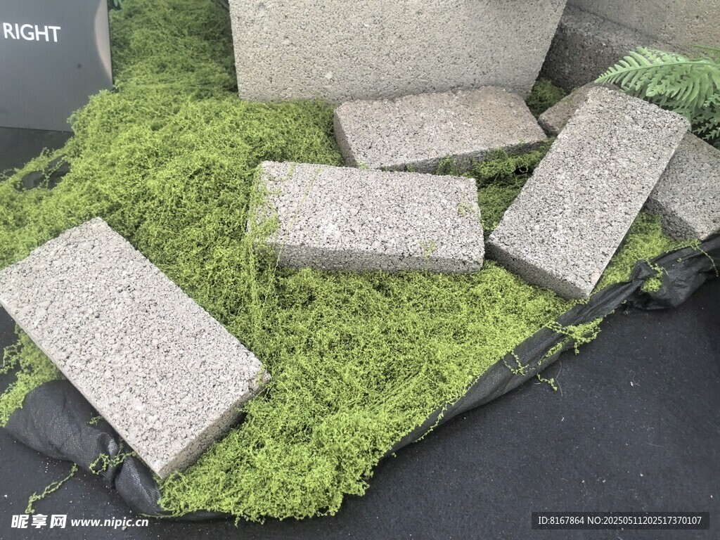 石砖铺于翠绿苔藓之上