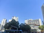城市街景中的高楼与公交