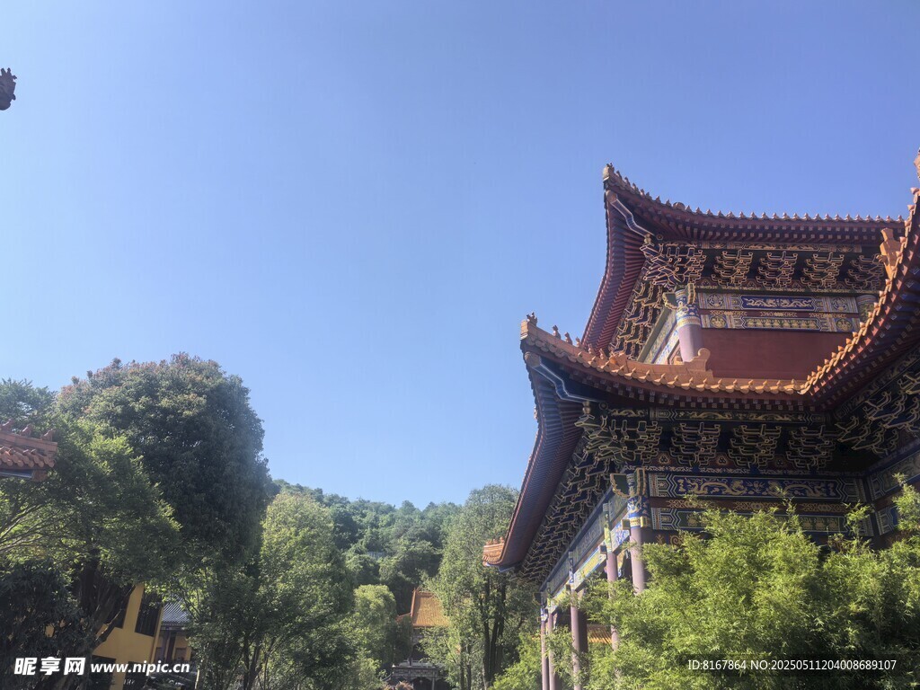 古建楼阁隐于葱郁山林