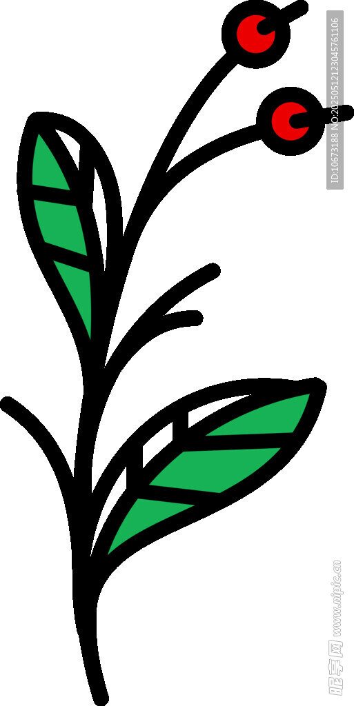 手绘绿叶红果植物图案