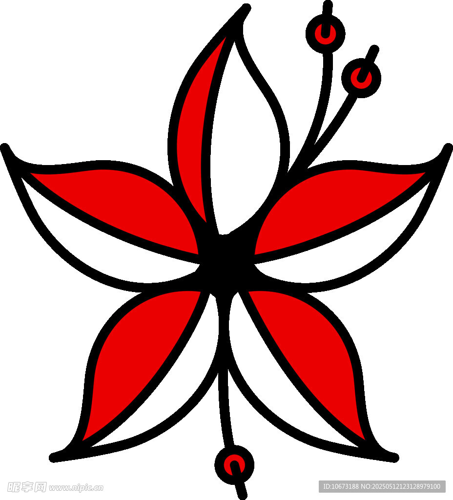 红色线条勾勒的简约花朵