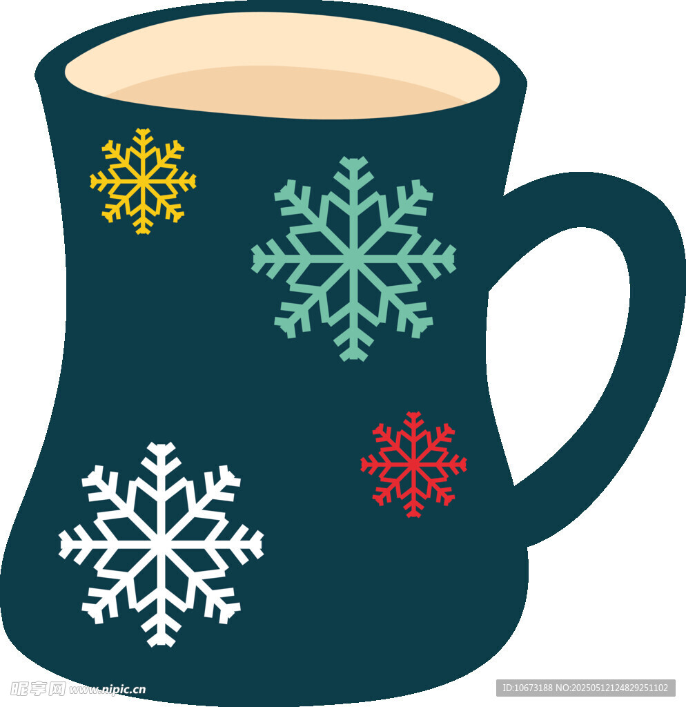 雪花图案的深色咖啡杯