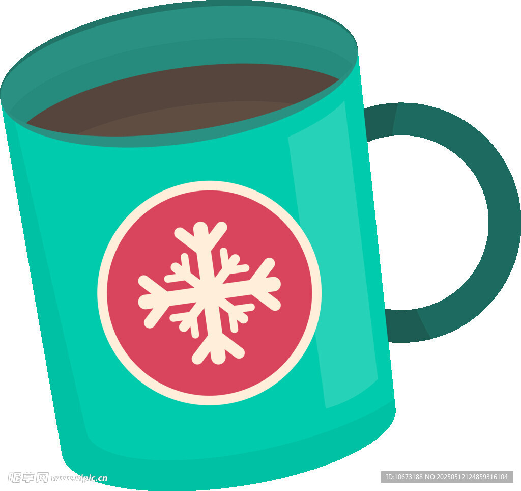 带雪花图案的绿色咖啡杯