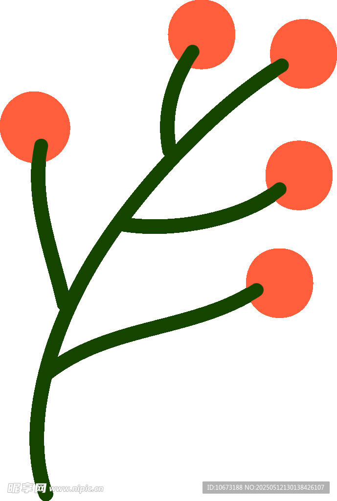 手绘橙色果实植物枝条