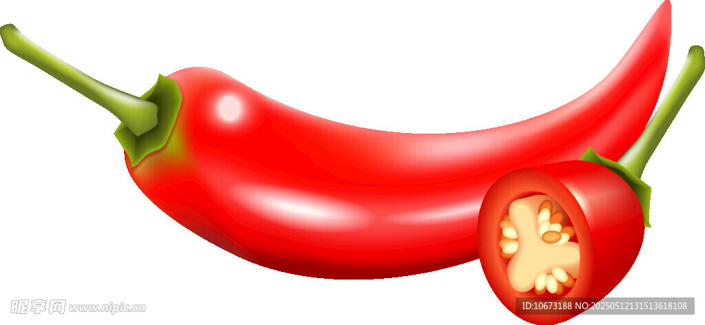 鲜红饱满的切开红辣椒