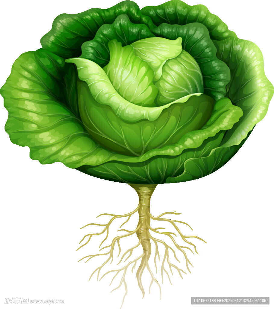 翠绿卷心菜带根系插画