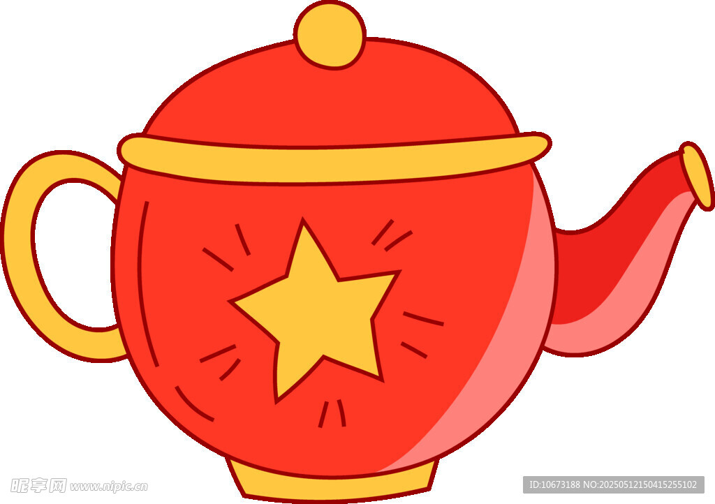 红星图案的卡通红色茶壶