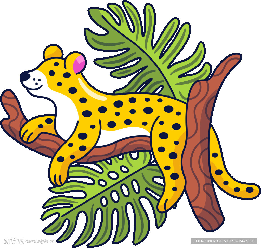 树枝上的斑点猎豹插画