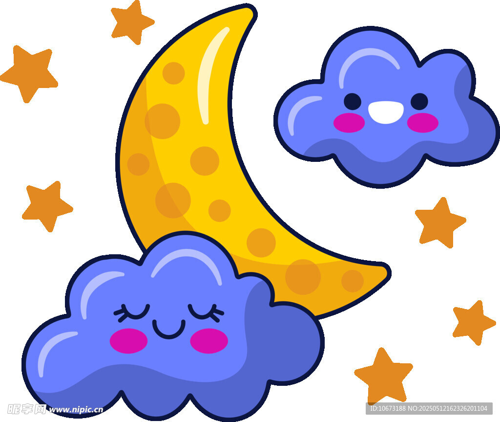 可爱月亮云朵与星星
