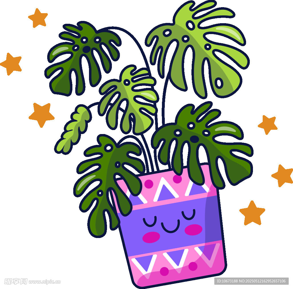 可爱卡通盆栽植物插画