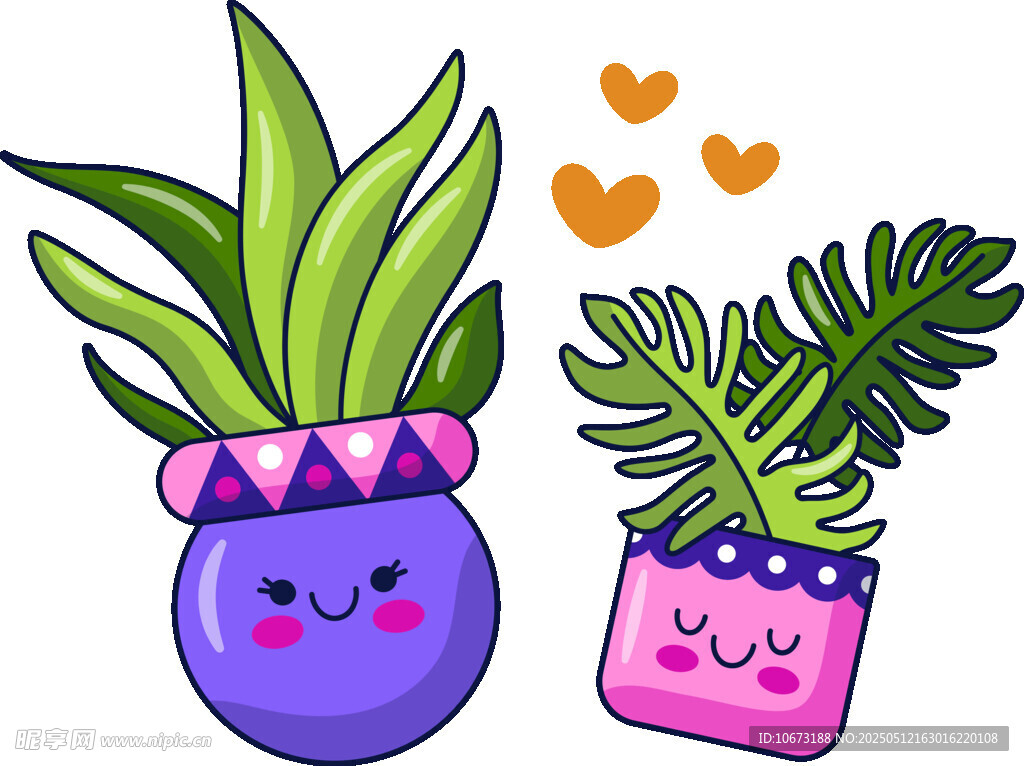 可爱笑脸盆栽植物插画