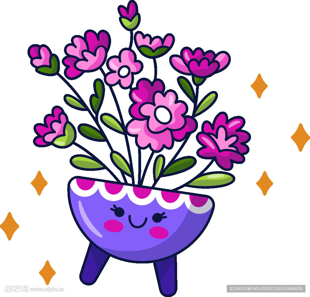 可爱笑脸花盆中的紫花