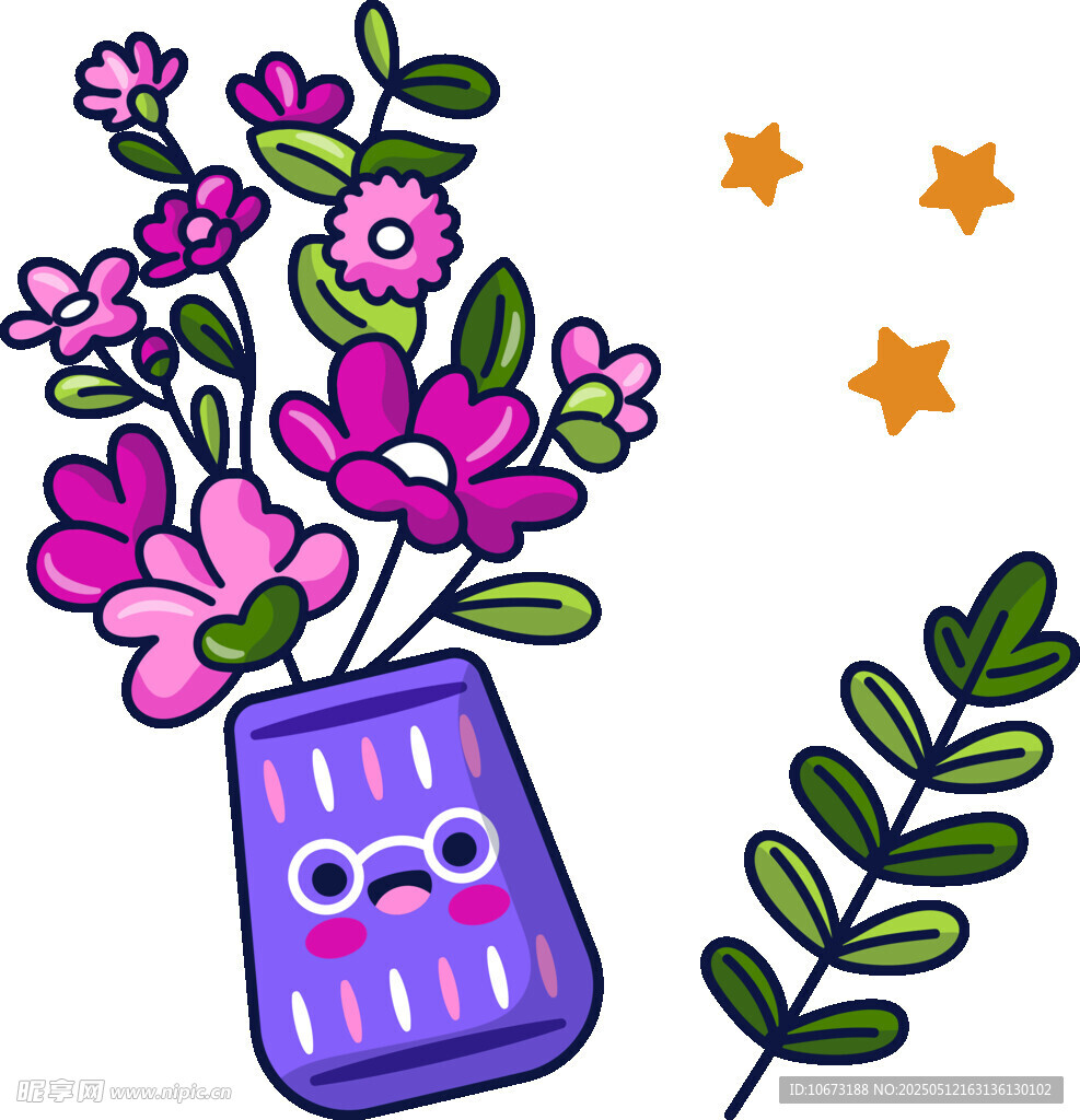 可爱花瓶插满多彩小花