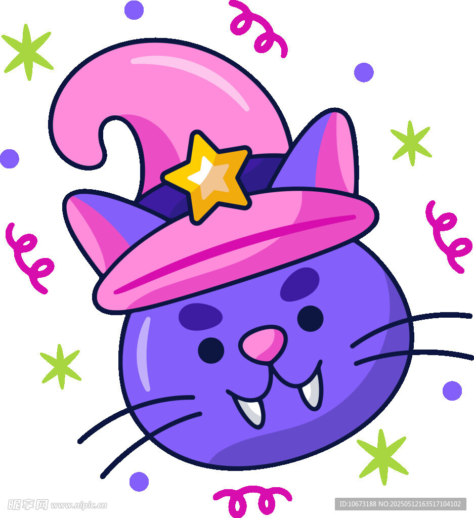 戴魔法帽的可爱紫色猫咪
