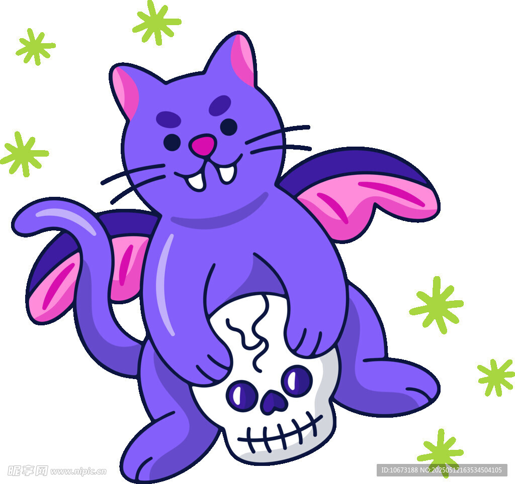 紫色蝙蝠猫与骷髅图案