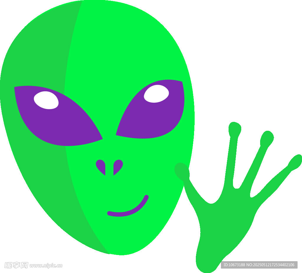 绿色外星人脸与挥手手势