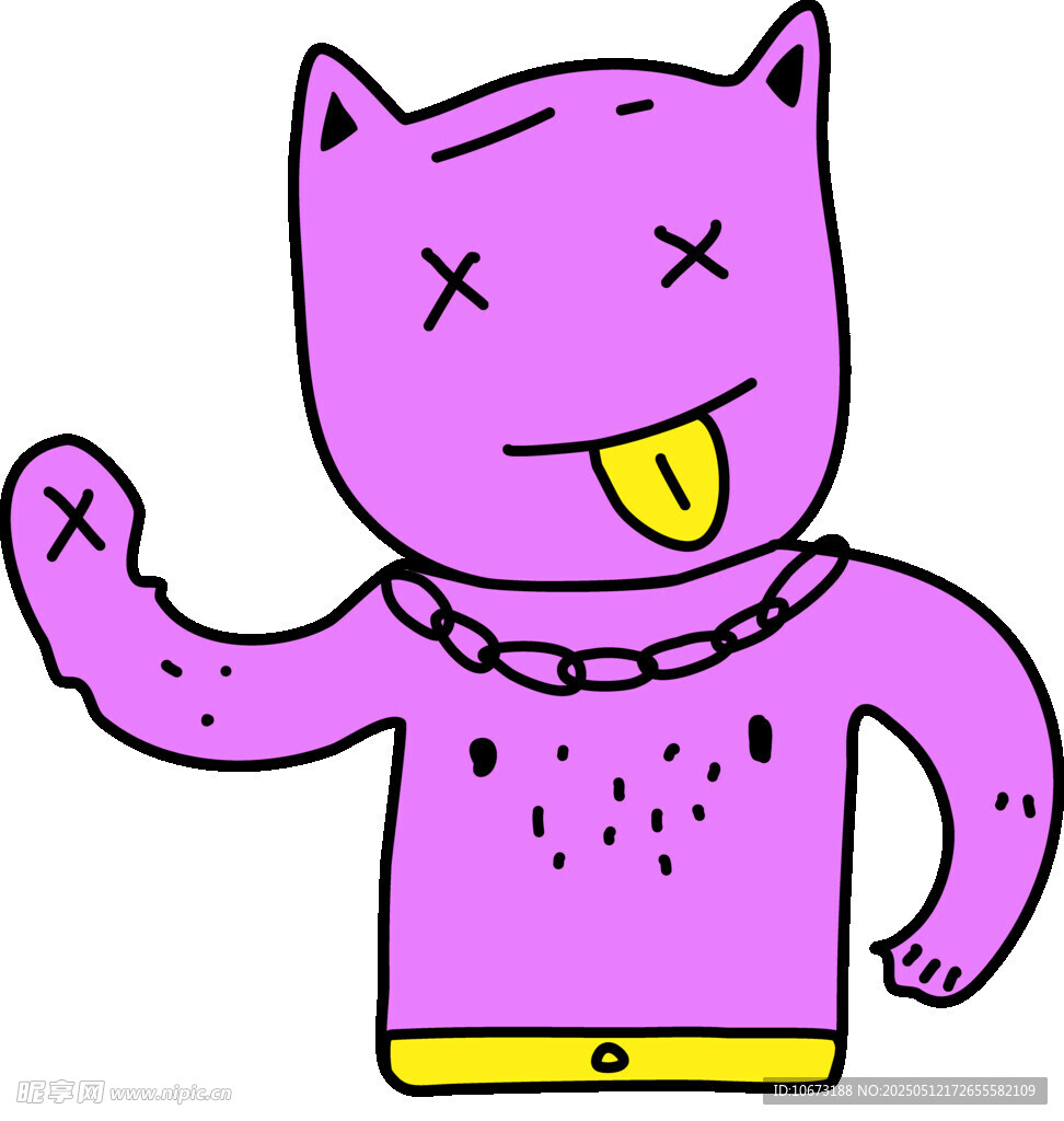 紫色卡通猫比耶搞怪形象