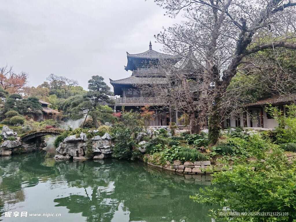 中式园林水景古建筑风光