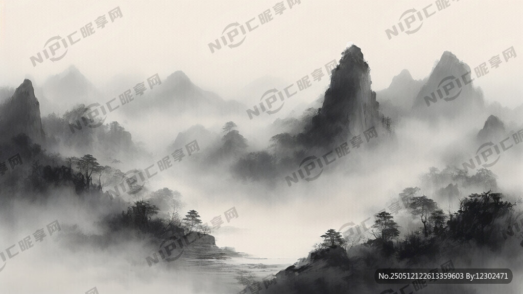 山谷 中国风 中国画 山水