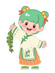 手持艾草的可爱古风小女孩