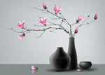 玉兰花卉花瓶装饰画