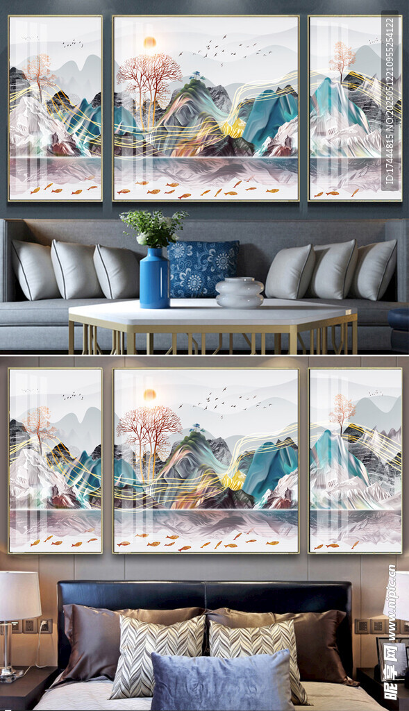 山水金色烁金装饰画