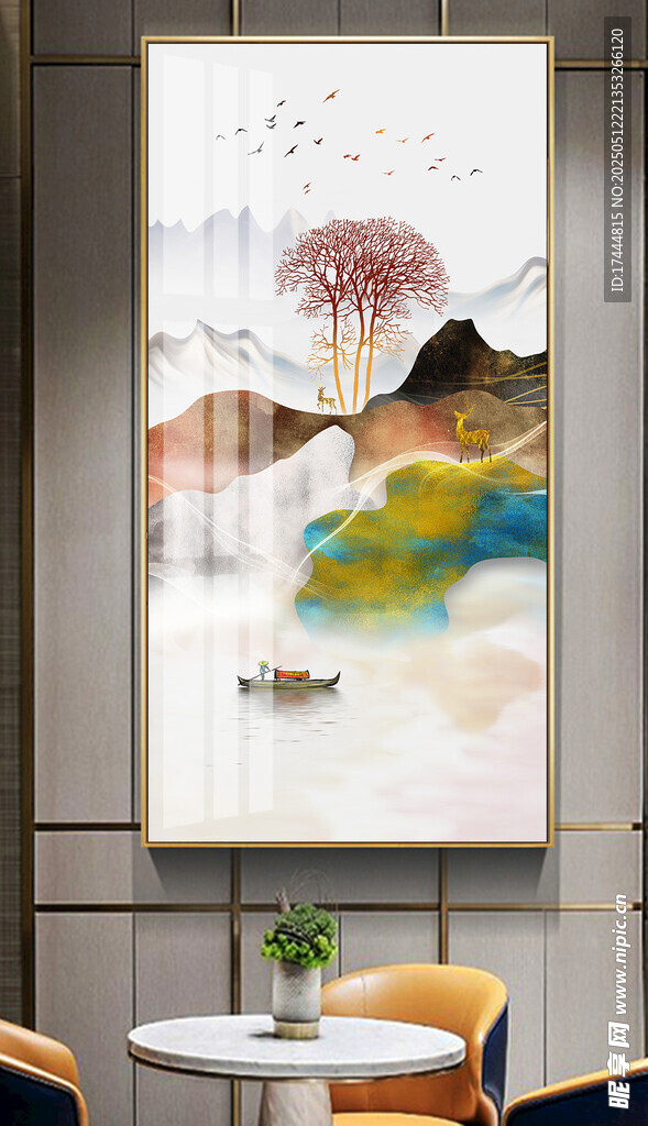 发财树山水现代装饰画