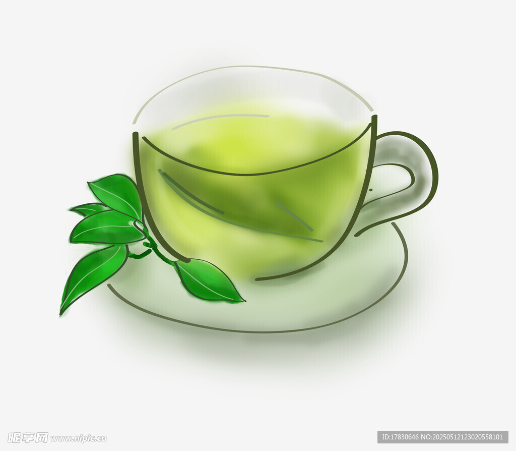 清新绿茶杯碟插画