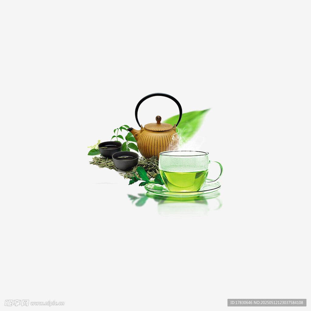 清新茶具与绿茶展示