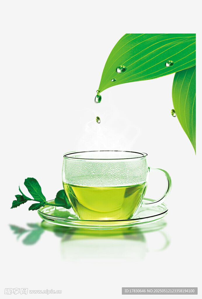 绿叶滴入的清新绿茶