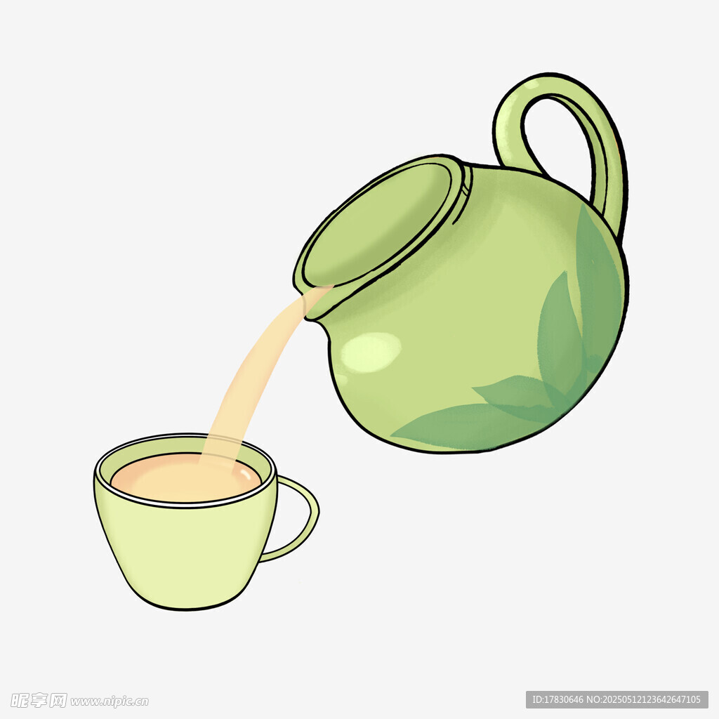 绿壶倒茶入杯画面