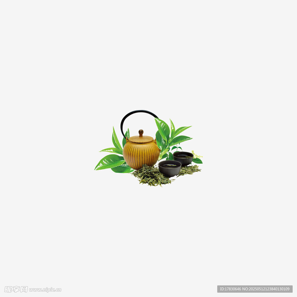 古朴茶壶配鲜嫩茶叶