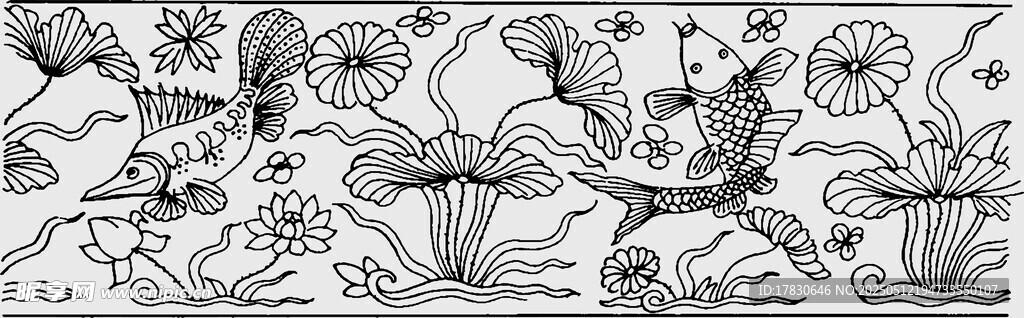 黑白花卉昆虫插画图案