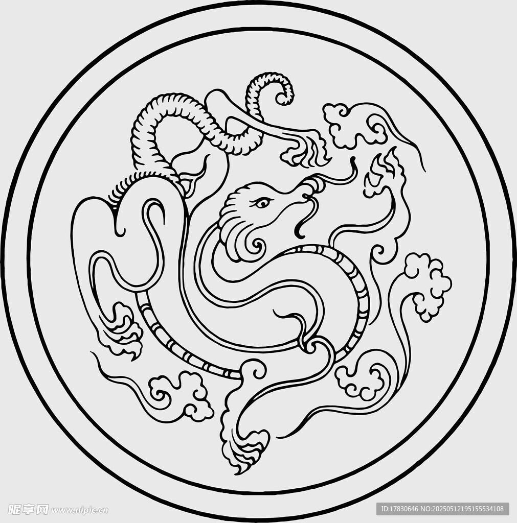 圆形龙纹传统图案设计
